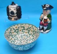 20th century Chinese bowl, a Charringtons musical toby by Crown Devon and dog face ceramic pot with