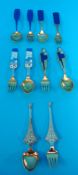 Ten silver and enamelled Danish spoons and forks various marks including A.Michelsen, JUL 1965
