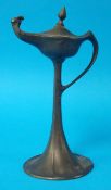 Art Nouveau style pewter table oil lamp Kayserzinn, 27cm
