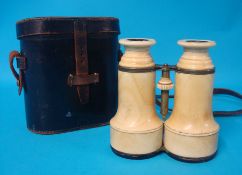 A pair of ivory binoculars, 14cm with travel case