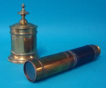 A Trench Art jar and cover and a three pull telescope and case