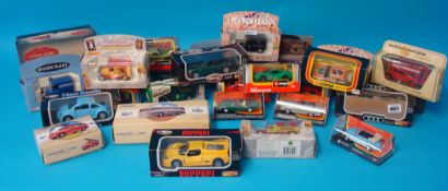Collection various boxed diecast models including Burago racing cars, Corgi Classics bus, Corgi `