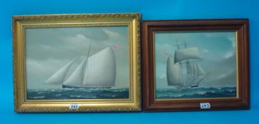 C.J.GUISE two replica marine oil paintings including The Cutter Pearl (largest 24cm x 34cm)