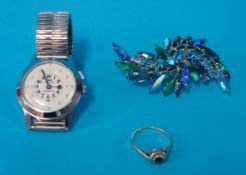 Gents Timore wrist watch, sapphire set ring and brooch