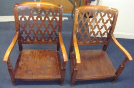 Two 1940`s wood framed low armchairs