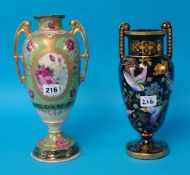 Victorian glass vase enamelled with bird and gilt work decoration, a Continental porcelain rose