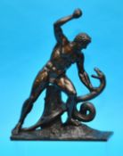 Bronze group depicting a Greek figure stoning a snake upon a lion, 30cm high, the rectangular base