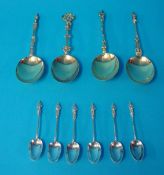 Four Victorian silver and gilt Apostle spoons approximately 7.3 oz. also six Elkington teaspoons