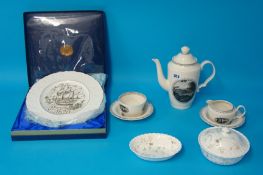 Wedgwood Royal Cauldon Scenaric coffee pot etc also Campian bowls and Commemorative plate (boxed)