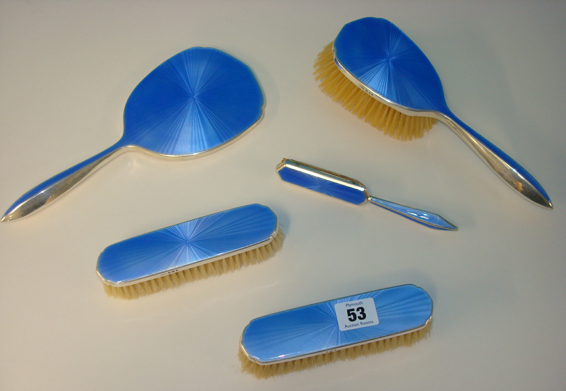 1920`s silver and blue enamelled dressing table set