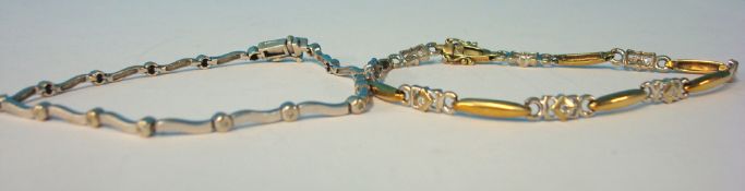 9ct yellow gold bracelet set with diamonds also a 9ct white gold similar bracelet approx 15.6g,