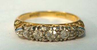 18ct five stone diamond ring, size M
