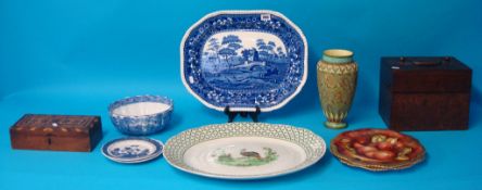 Various china ware including Ridgways Venice bowl, Copeland Spode Tower platter, Parquetry inlaid