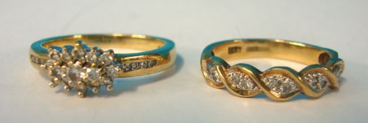 Two 9ct yellow gold cluster diamond rings