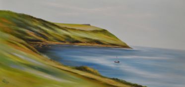 SUE WILLS oil `Jennycliff, Plymouth`, 61cm x 123cm, Provenance; direct from the artist`s studio