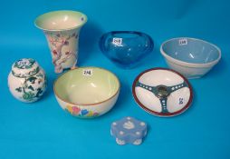 Various china ware including Masons ginger jar, Clarice Cliff `Indian Tree` vase and `Honeyglaze`