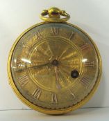 A key wind yellow metal and open face pocket watch with fusee movement inscribed `6002`