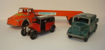 Early Dinky red taxi, Budgie Personal Carrier and Loan Star lorry