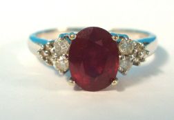 14ct white gold ruby and diamond ring size, )