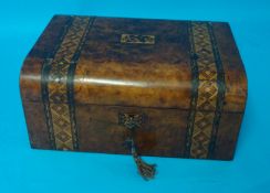 Victorian walnut and parquetry sewing box 30cm wide