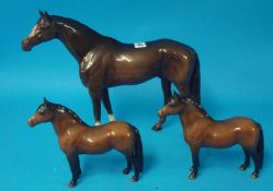 Large Beswick race horse 29cm, and tow other smaller horses