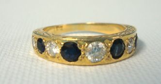 18ct diamond and sapphire nine stone ring size, O