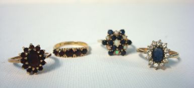 Four various 9ct gold cluster rings