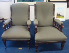 A pair of late Victorian mahogany framed armchairs, Gentleman`s and Ladies