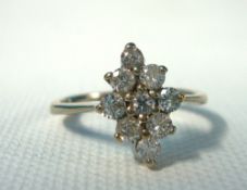 14 ct diamond and marquise set ring size, K
