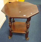 An octagonal occasional table with lower tier on scroll feet