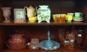 Collection of various Art Deco and other style coloured glass also Carlton ware and pair flower