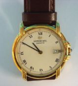 A Raymond Weil 18ct gold plated wrist watch with date