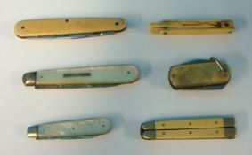 A collection of six various fruit/pen knives including silver mounted