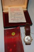 A Gents Longines wrist watch with 1974 certificate and original box