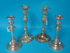 Two pairs of silver plated candlesticks (tallest 26cm)