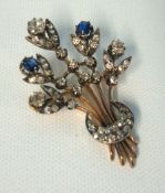 Diamond and sapphire flower spray brooch (boxed)