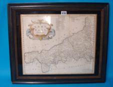 ROBERT MORDEN antique map of Cornwall 36cm x 43cm