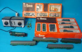 Small collection of Lima HO scale model railway including various locos and Duette transformer