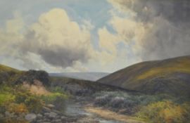 F J WIDGERY (1861-1942) large watercolour signed and tilted `In The Doone Valley, Exmoor`, 59cm x