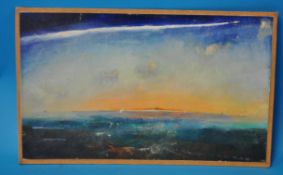 RICHARD LANNOWE HALL (St Ives School) unframed painting `White Lines On A Seascape`, 24cm x 40cm