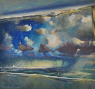 RICHARD LANNOWE HALL (St Ives School) framed painting `Clouds at Sea`, 15cm x 16cm