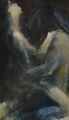 RICHARD LANNOWE HALL, (St Ives School) framed painting `Figures Series 5` 19cm x 11cm