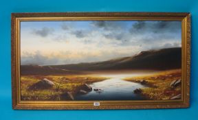 BRIAN HORSWELL oil on canvas `Moorland Scene` signed 44cm x 90cm
