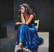 ROBERT LENKIEWICZ (1941-2002) `Anna in Blue Seated` limited edition print No 442/500, 38cm x 38cm