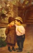 A Victorian christolian Two Children in a Garden 39cm x 26cm
