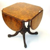 Good quality Victorian burr walnut gaming table on pedestal base