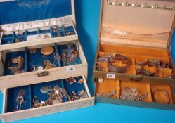Two boxes of various costume jewellery including silver bangles etc