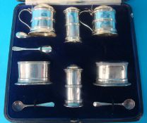 Silver six piece condiment set in fitted case(Harrods`s, London)