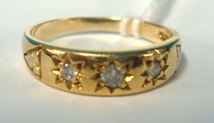 9ct diamond three stone ring, size O
