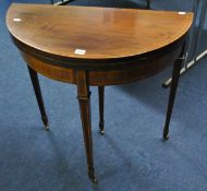 Mahogany inlaid and fold over card table, 76cm wide